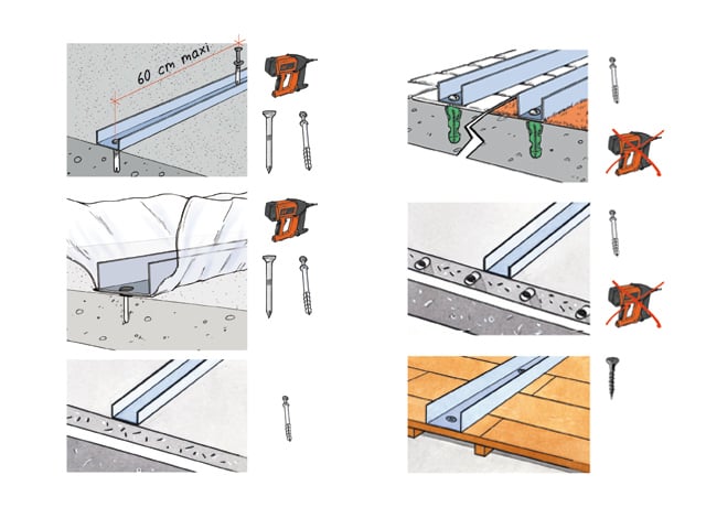 Cloisons - Fixation rails Sols